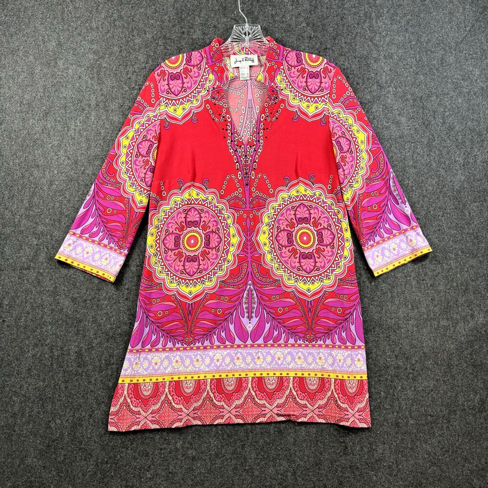 Joseph Ribkoff Top Women's 6 Pink Paisley Jewels Floral Tunic Bell Sleeve - Picture 1 of 7